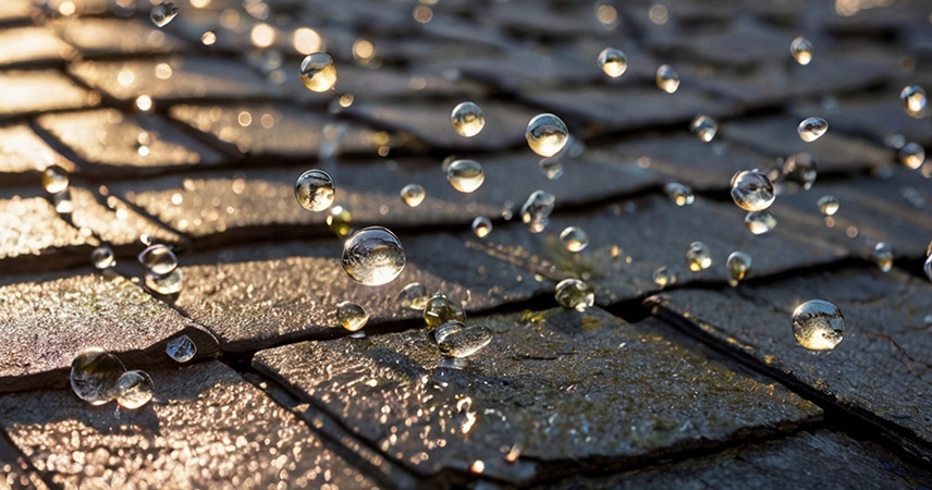 Krople deszczu na zaimpregnowanej kostce brukowej